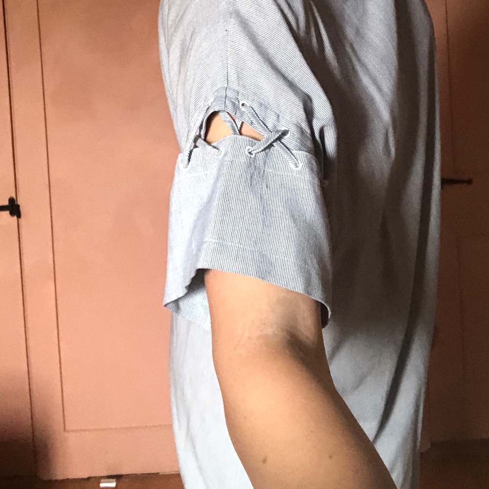 MADEWELL Stripe Shirt Dress w/ Lace-up Sleeves